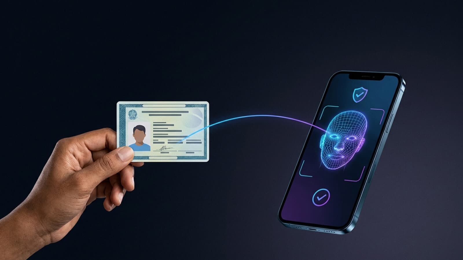Cartão de identidade físico se transformando em identidade digital segura, representando a evolução da Valid de emissora de documentos a plataforma